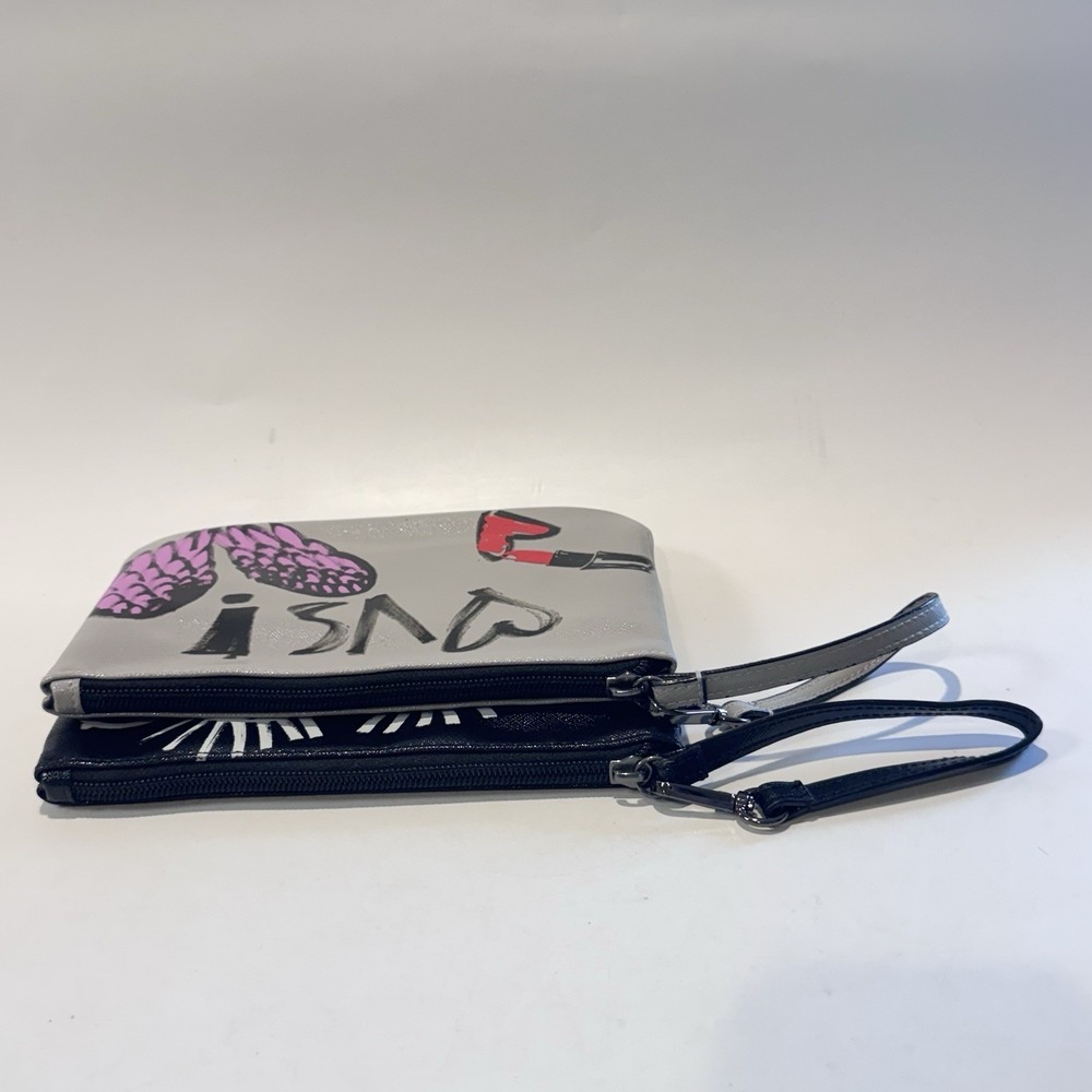 Victoria's Secret Zipper Wristlet Make up Cosmetic Bag (2) Gray & Black Graphics - Picture 10 of 14
